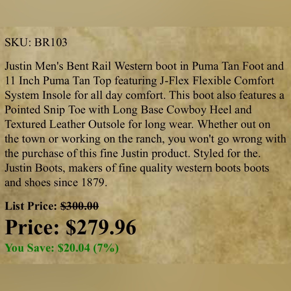 JUSTIN MEN’S RRENT RAIL WESTERN BOOT - Picture 2 of 8